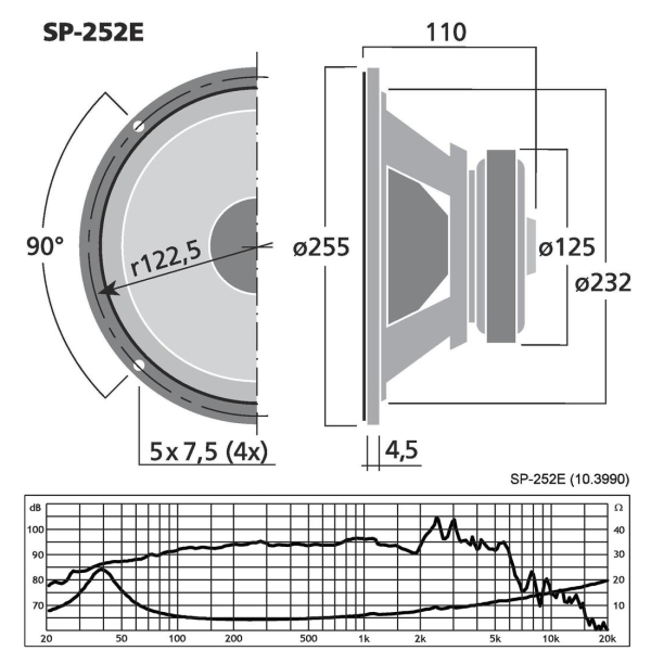 Monacor SP-252E Hi-Fi-Tiefmitteltöner Subwoofer 75 Watt 4 Ω Ohm 25cm